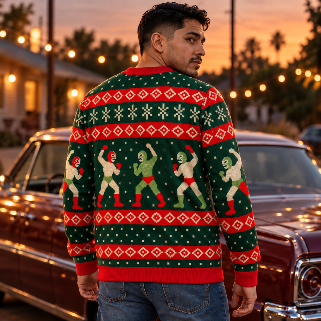 Luchadores Navidad — Noche de Campeones Knitted Sweater