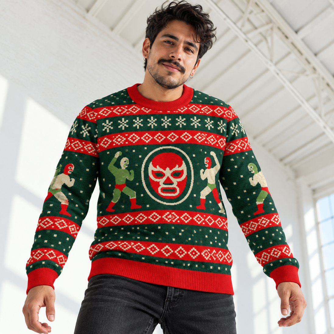Luchadores Navidad — Noche de Campeones Knitted Sweater