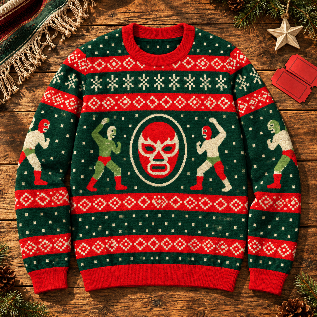 Luchadores Navidad — Noche de Campeones Knitted Sweater