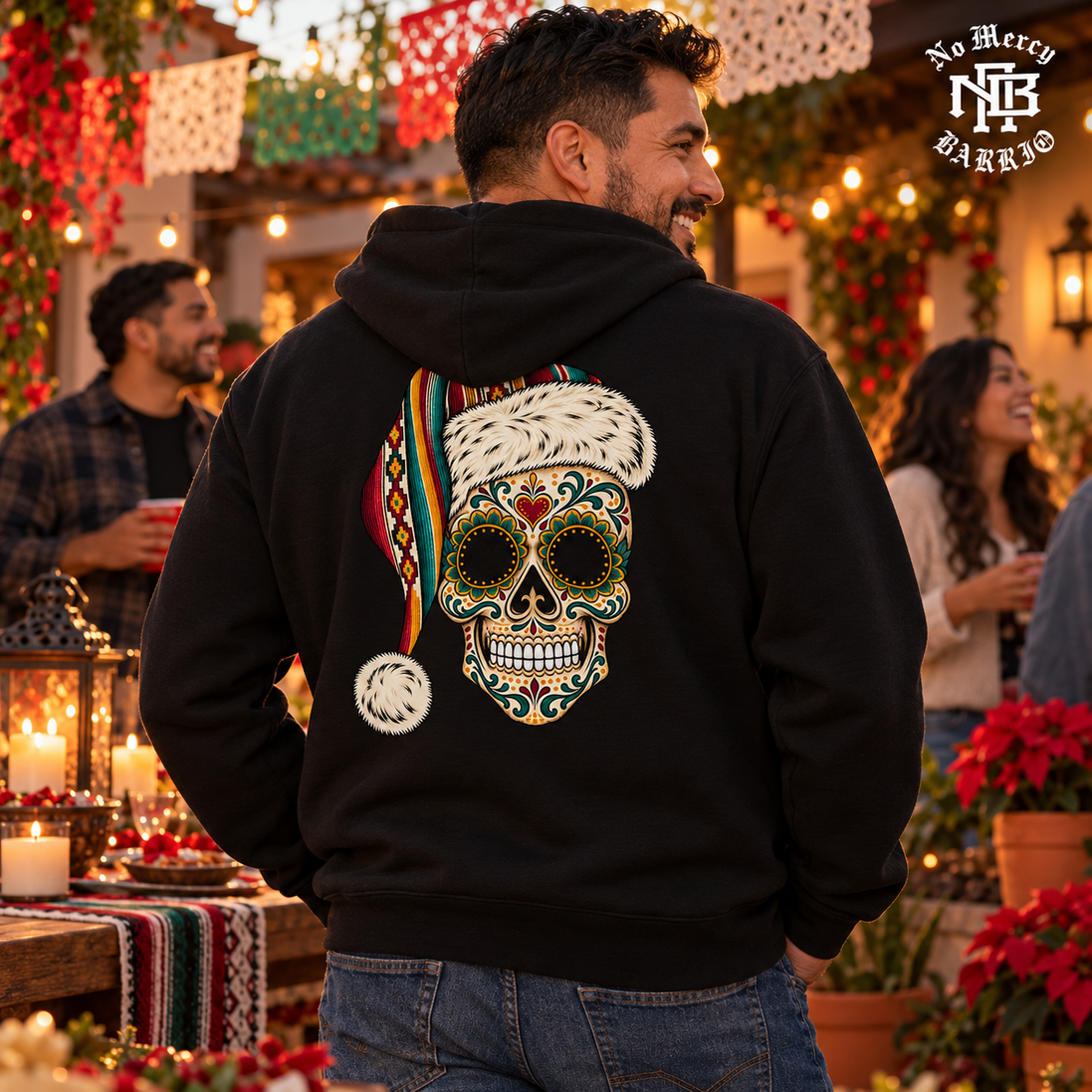 Santa Calavera Flor de Serape Hoodie