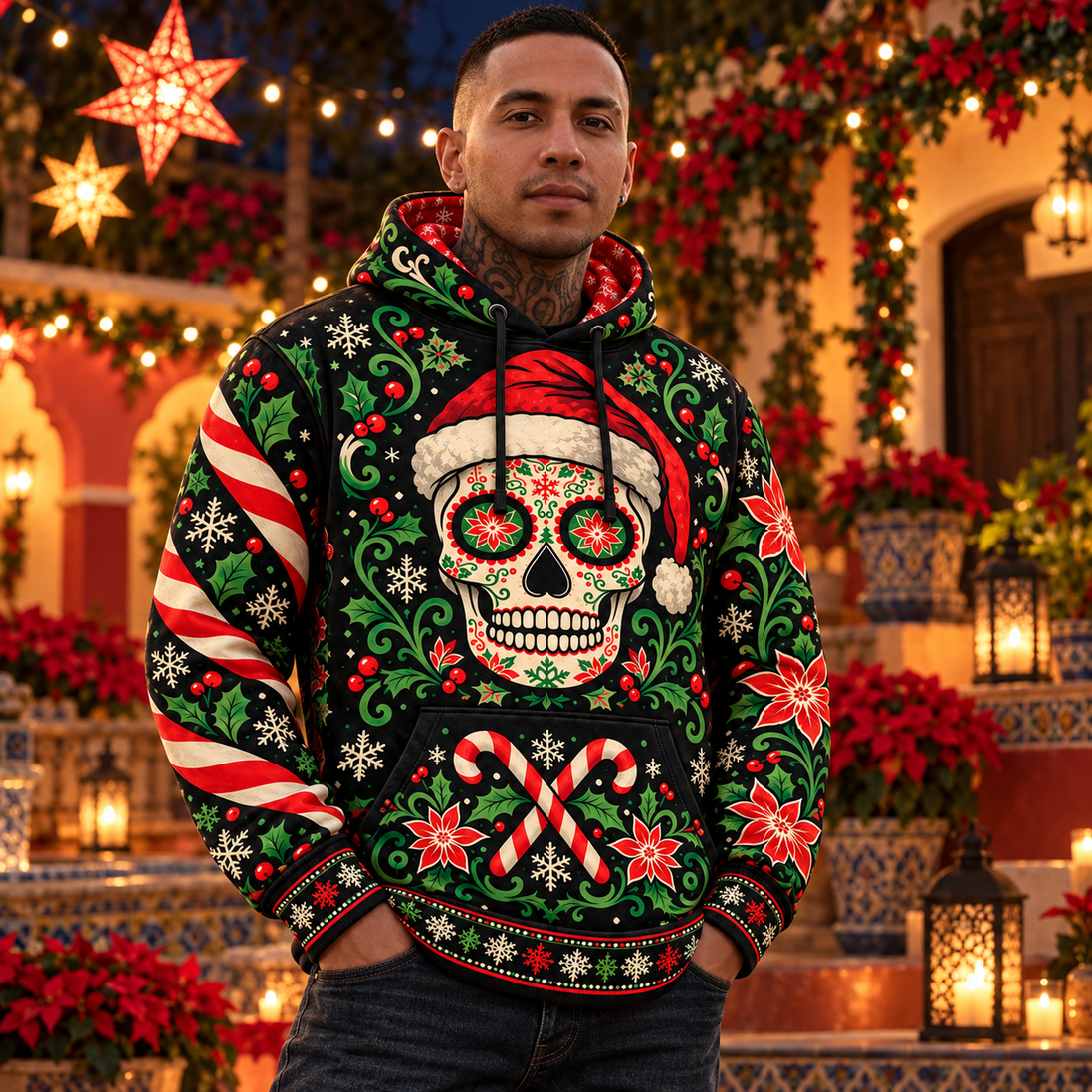 Calavera de Nochebuena – Midnight Fiesta Hoodie