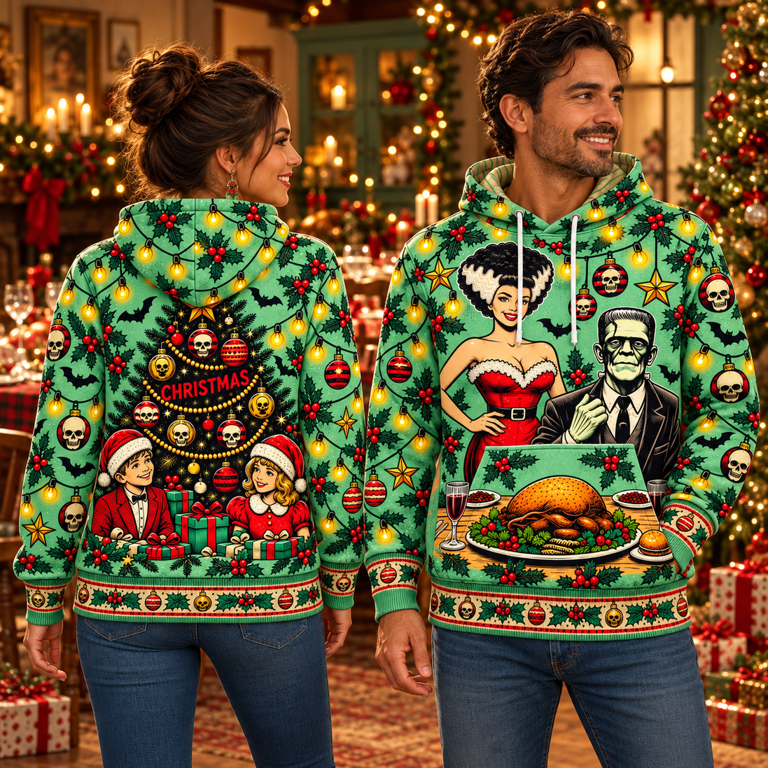 Cena de Monstruos – Christmas Family Dinner Hoodie
