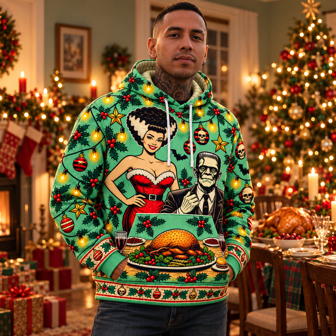 Cena de Monstruos – Christmas Family Dinner Hoodie