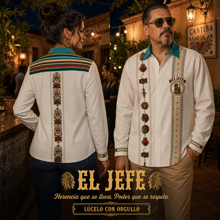 El Jefe Azteca Hueso Guayabera Long Sleeve