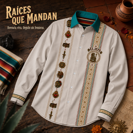El Jefe Azteca Hueso Guayabera Long Sleeve