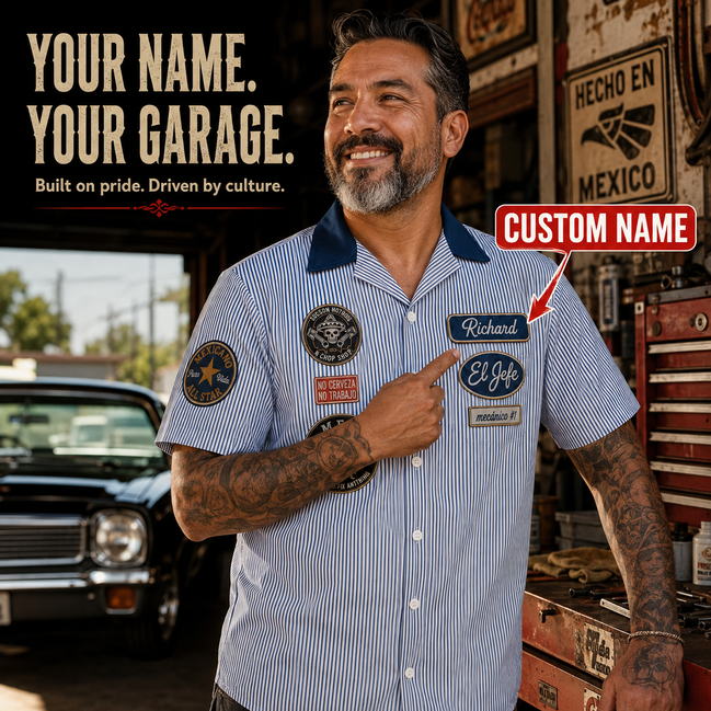 El Jefe Barrio Garage Guayabera Shirt ( Customized Name )