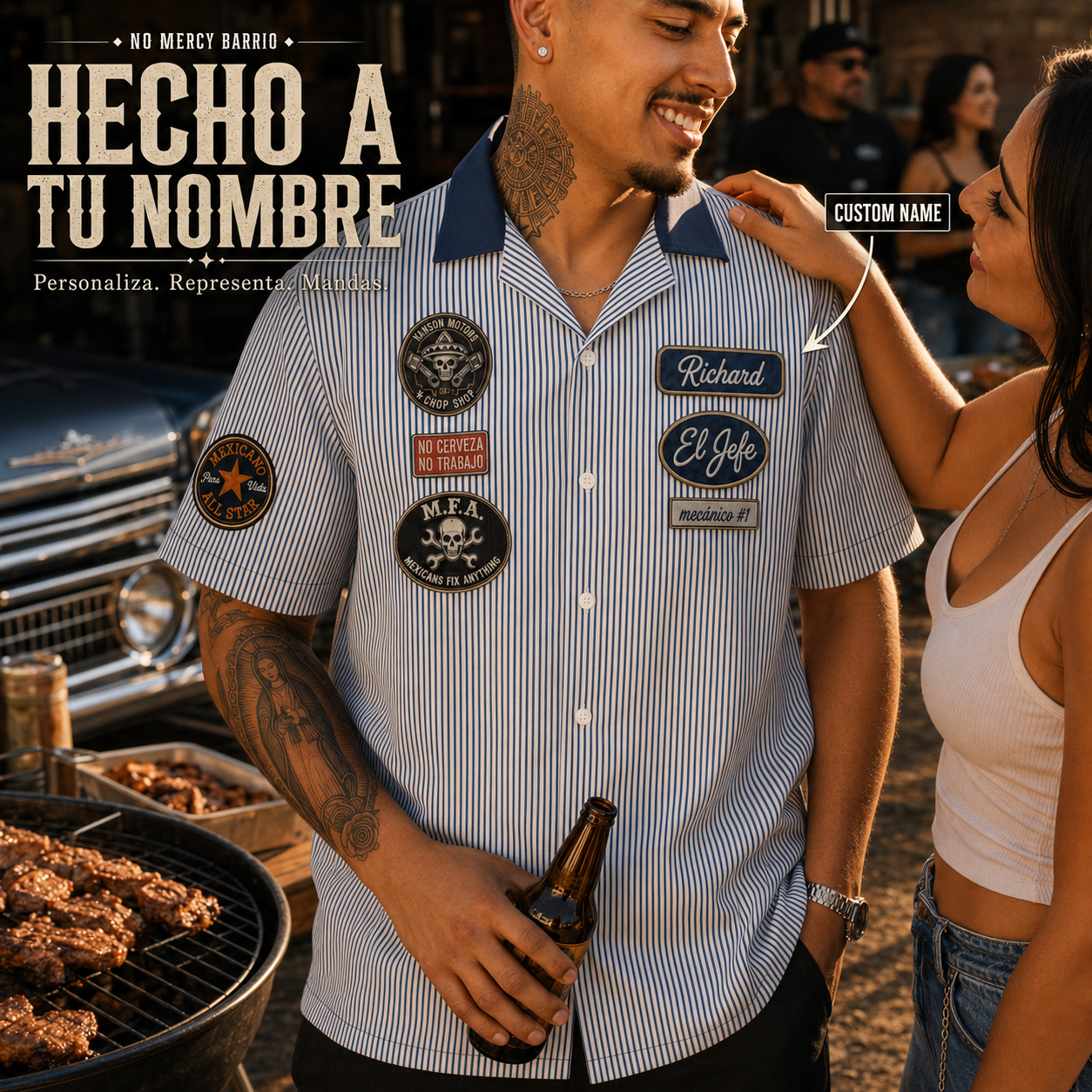 El Jefe Barrio Garage Guayabera Shirt ( Customized Name )
