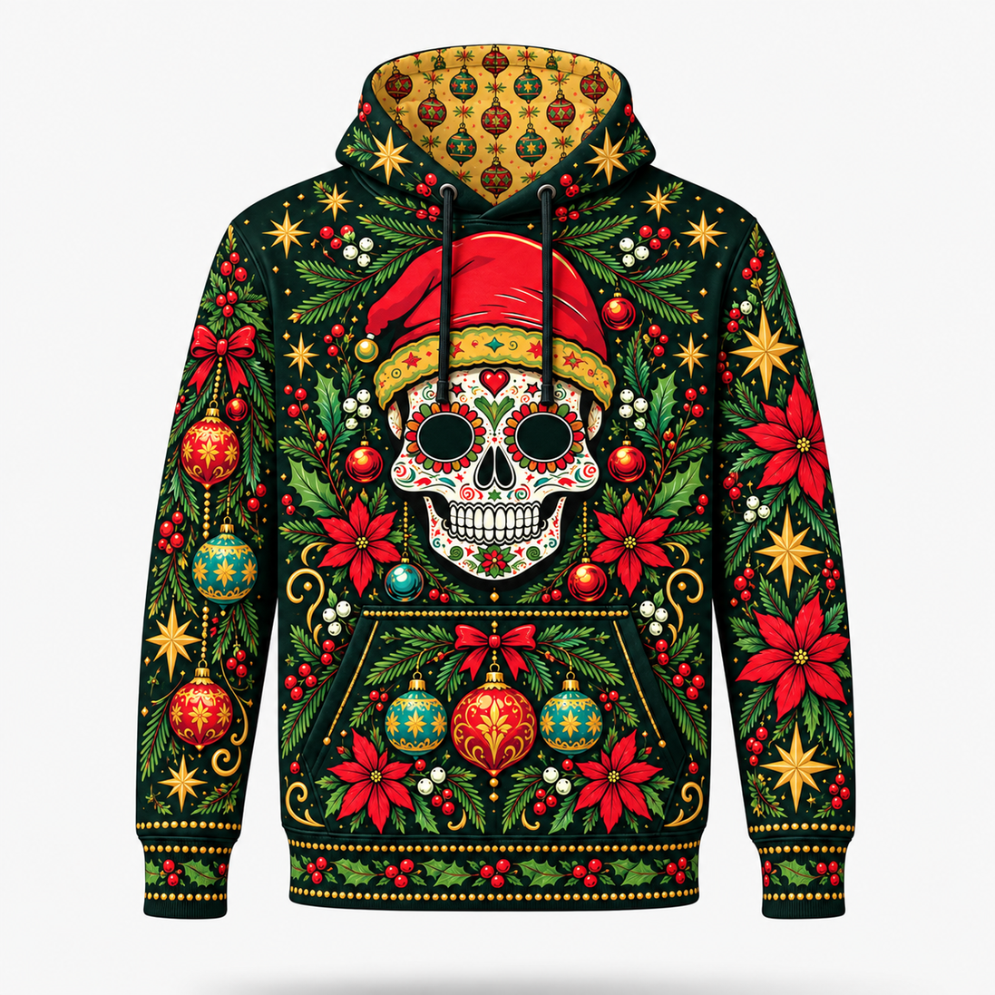 Jardín de Calaveras – Golden Christmas Hoodie