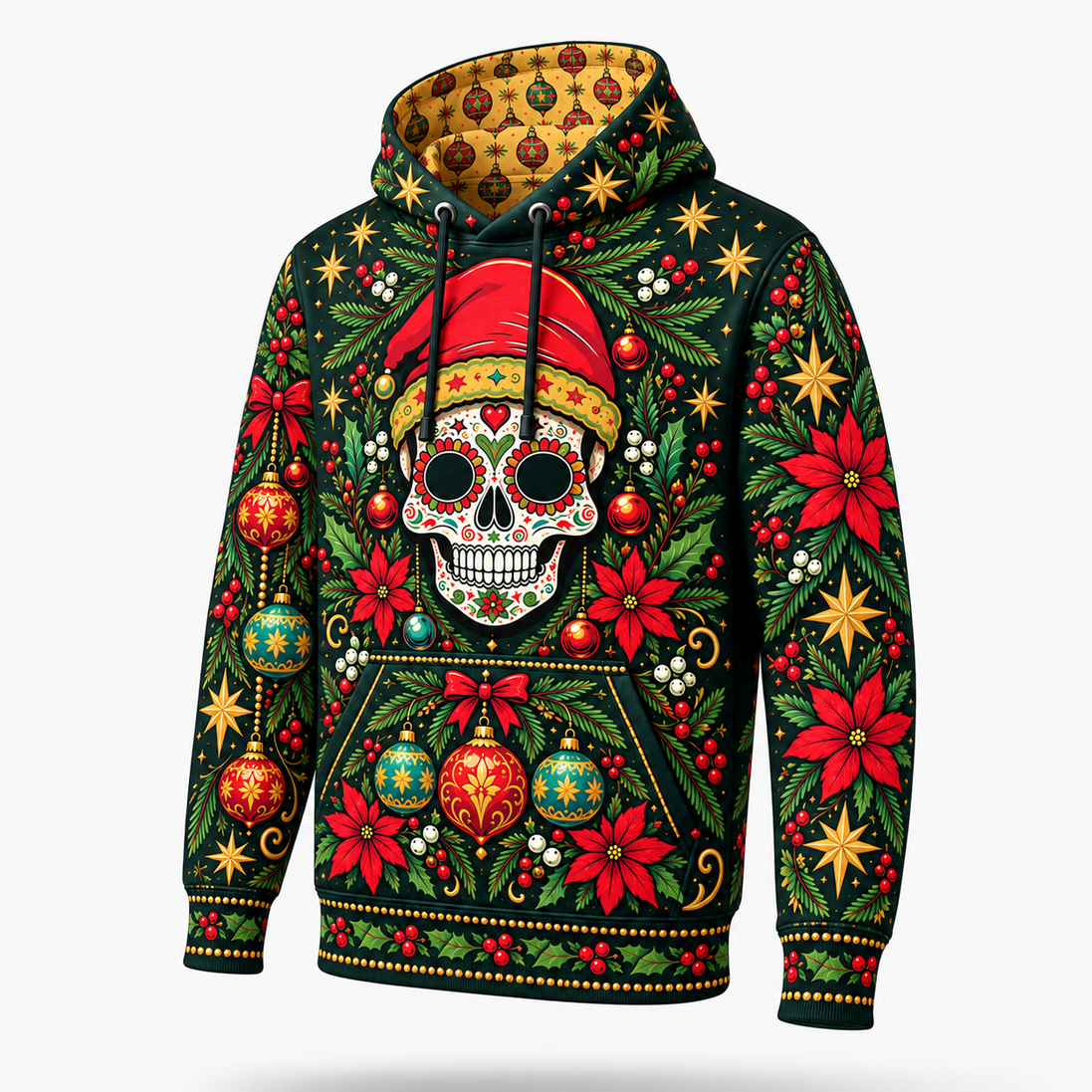 Jardín de Calaveras – Golden Christmas Hoodie