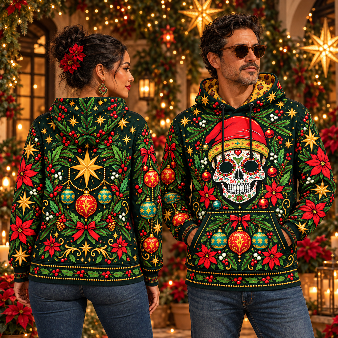 Jardín de Calaveras – Golden Christmas Hoodie