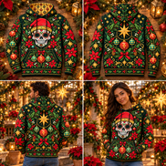 Jardín de Calaveras – Golden Christmas Hoodie