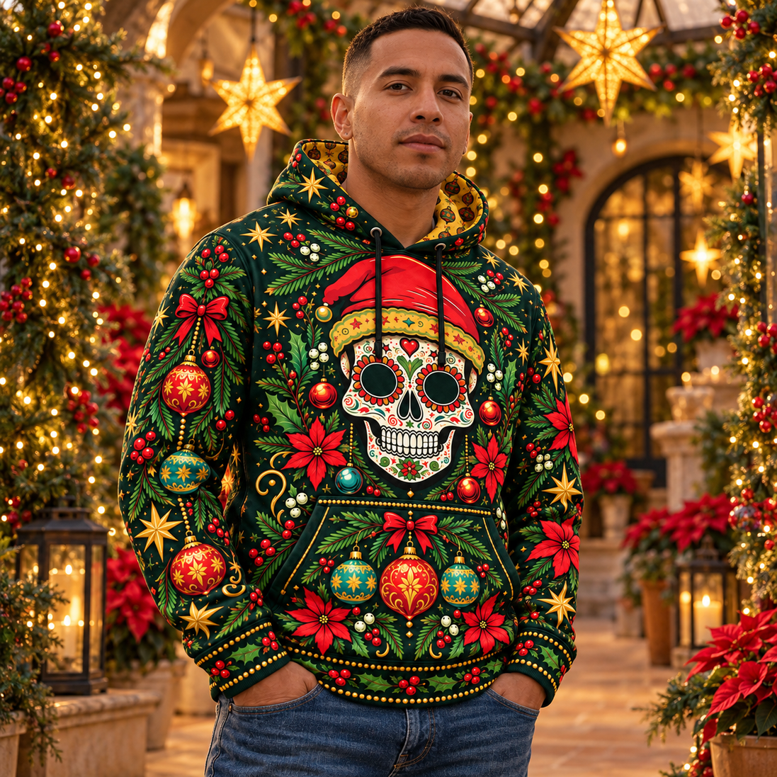 Jardín de Calaveras – Golden Christmas Hoodie
