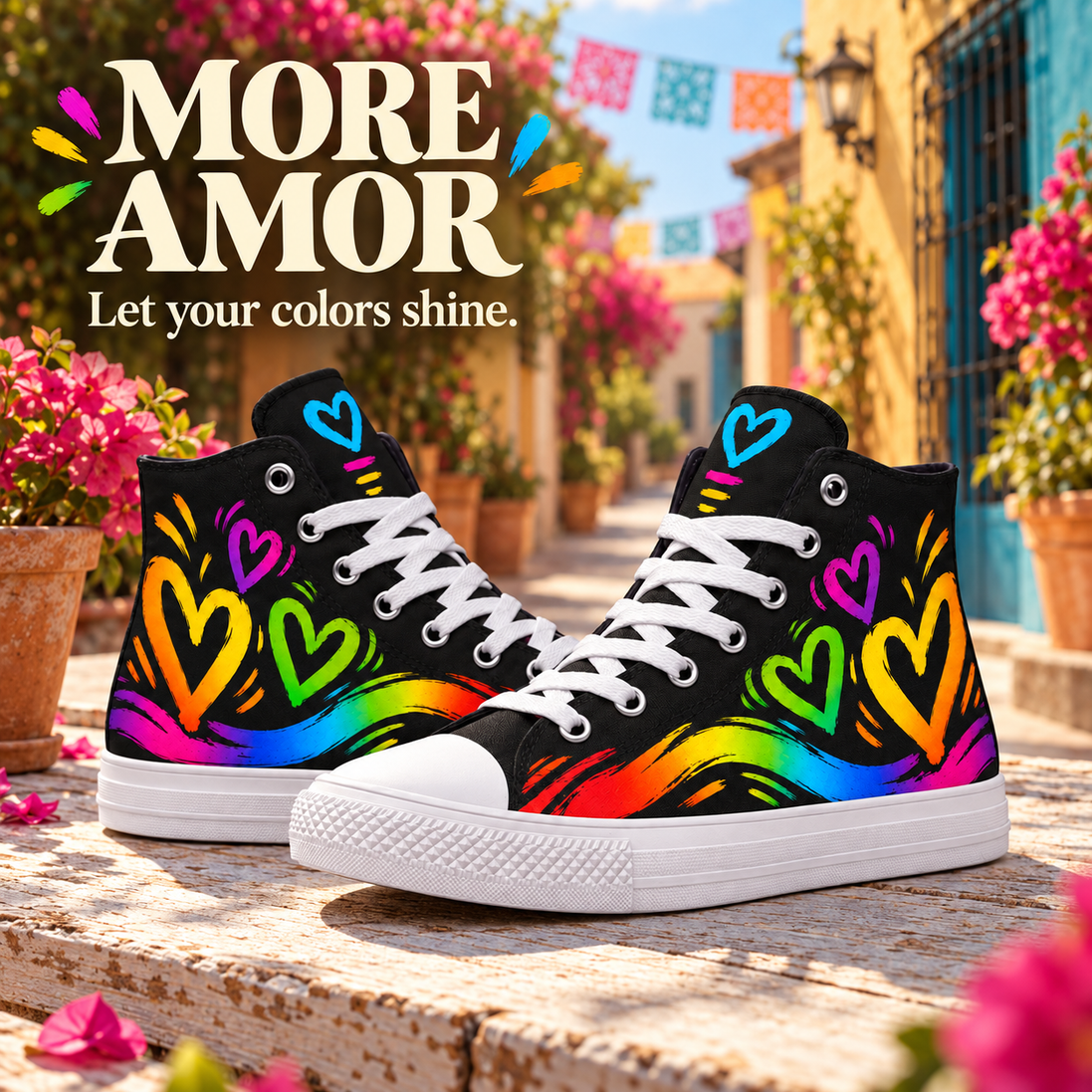 More Amor – Rainbow Hearts High Tops