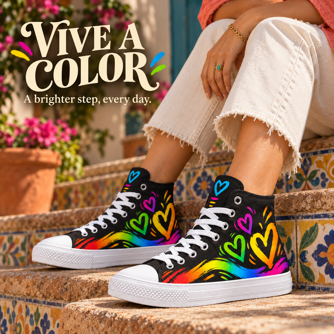More Amor – Rainbow Hearts High Tops