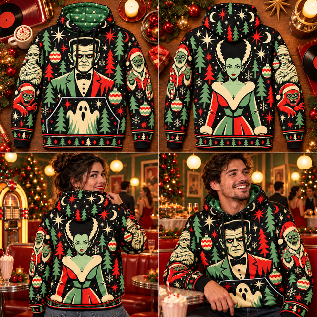 Navidad Monstruosa – Retro Christmas Crew Hoodie