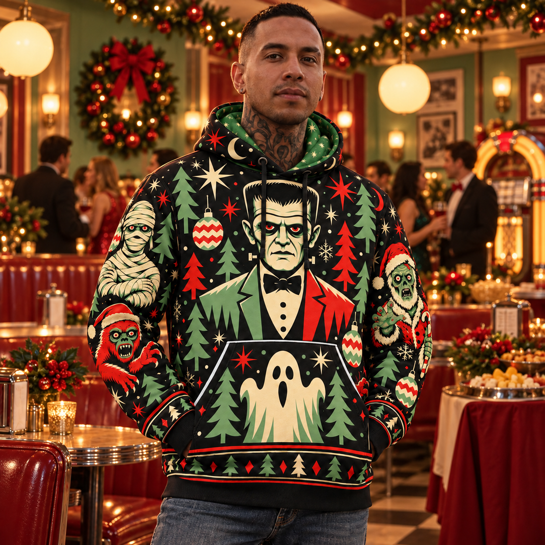 Navidad Monstruosa – Retro Christmas Crew Hoodie
