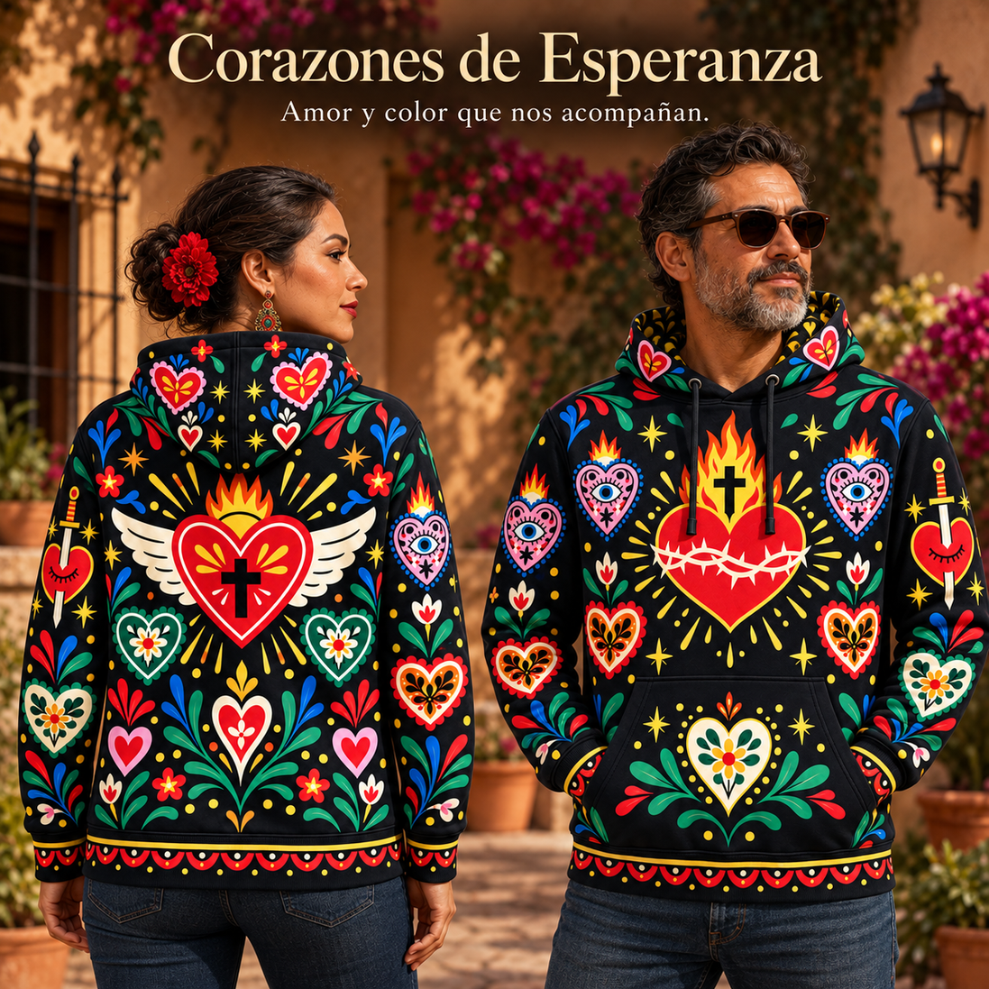 Corazones de Fuego y Esperanza Hoodie