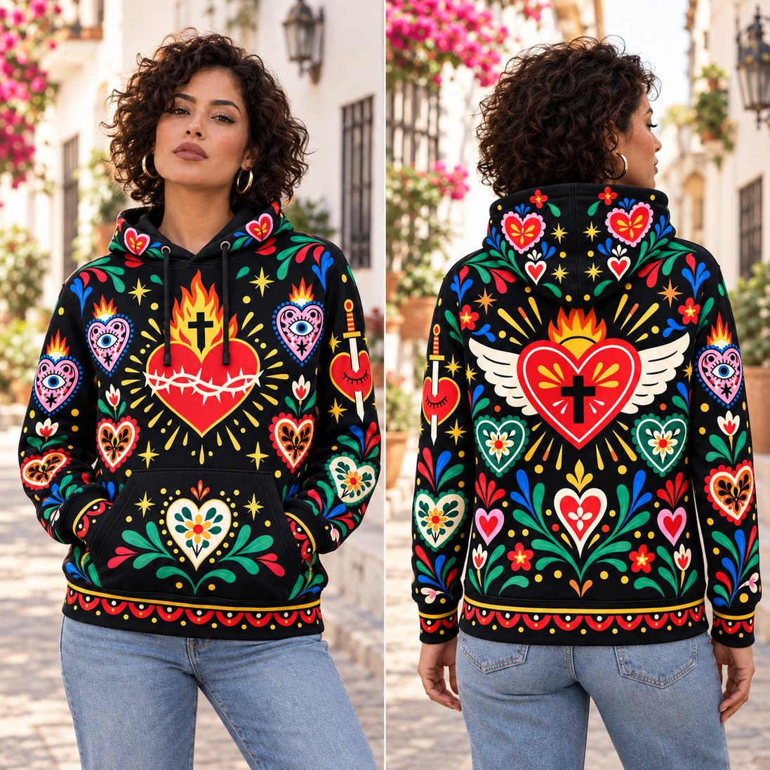 Corazones de Fuego y Esperanza Hoodie