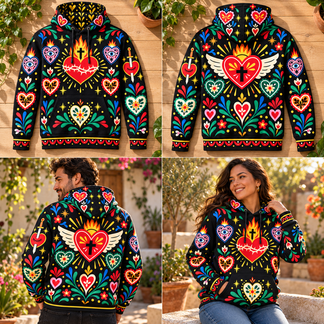 Corazones de Fuego y Esperanza Hoodie