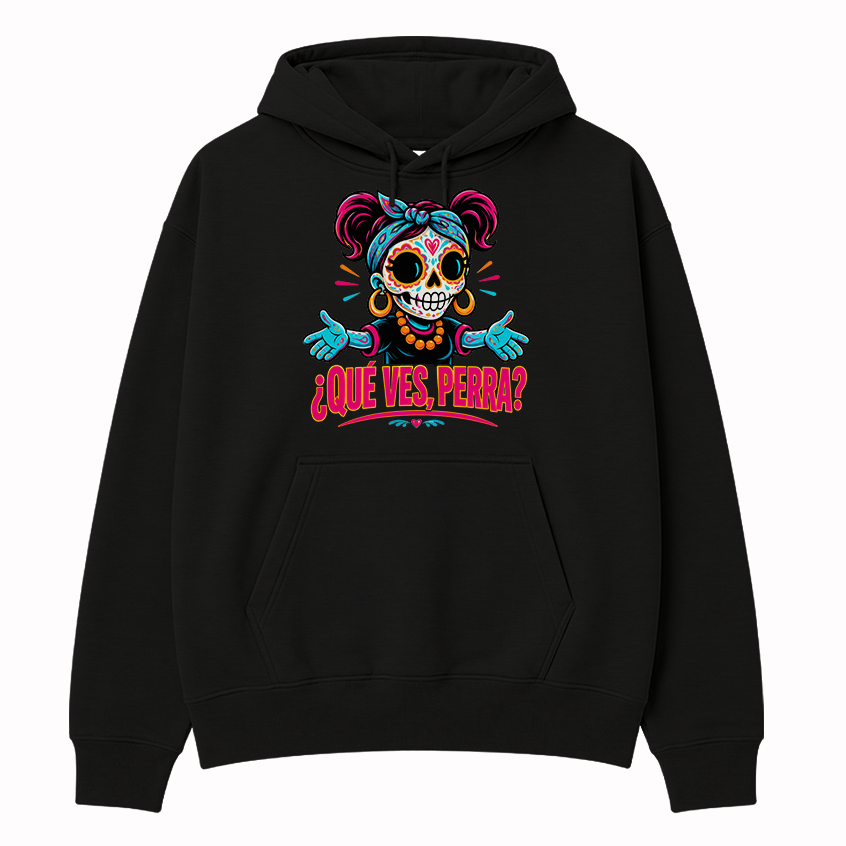 Qué Ves, Perra Neon Calavera Hoodie