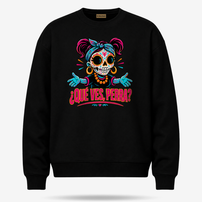 Qué Ves, Perra Neon Calavera Sweater