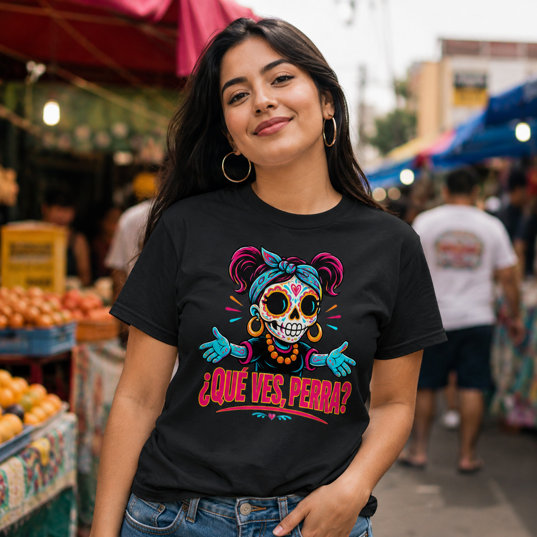 Qué Ves, Perra Neon Calavera T Shirt