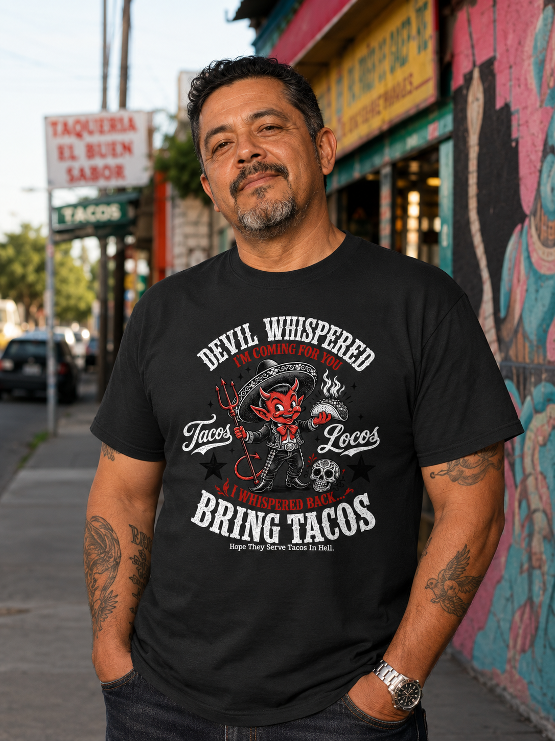 The Devil Whispered Tacos Locos Vintage T Shirt