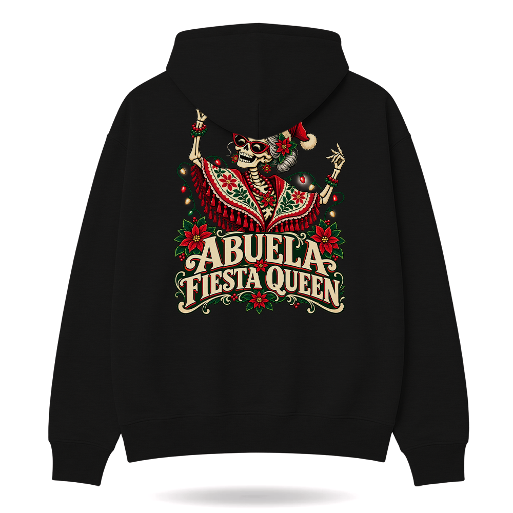 Abuela Fiesta Queen Hoodie Black — product mockup