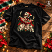 Abuela Fiesta Queen T Shirt Black — Flatlay creative