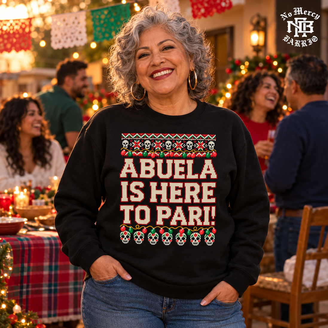 Abuela Is Here To Pari Fiesta Stitch Sweater Black — Lifestyle creative