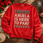 Abuela Is Here To Pari Fiesta Stitch Sweater Red — Flatlay creative