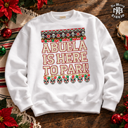 Abuela Is Here To Pari Fiesta Stitch Sweater White — Flatlay creative