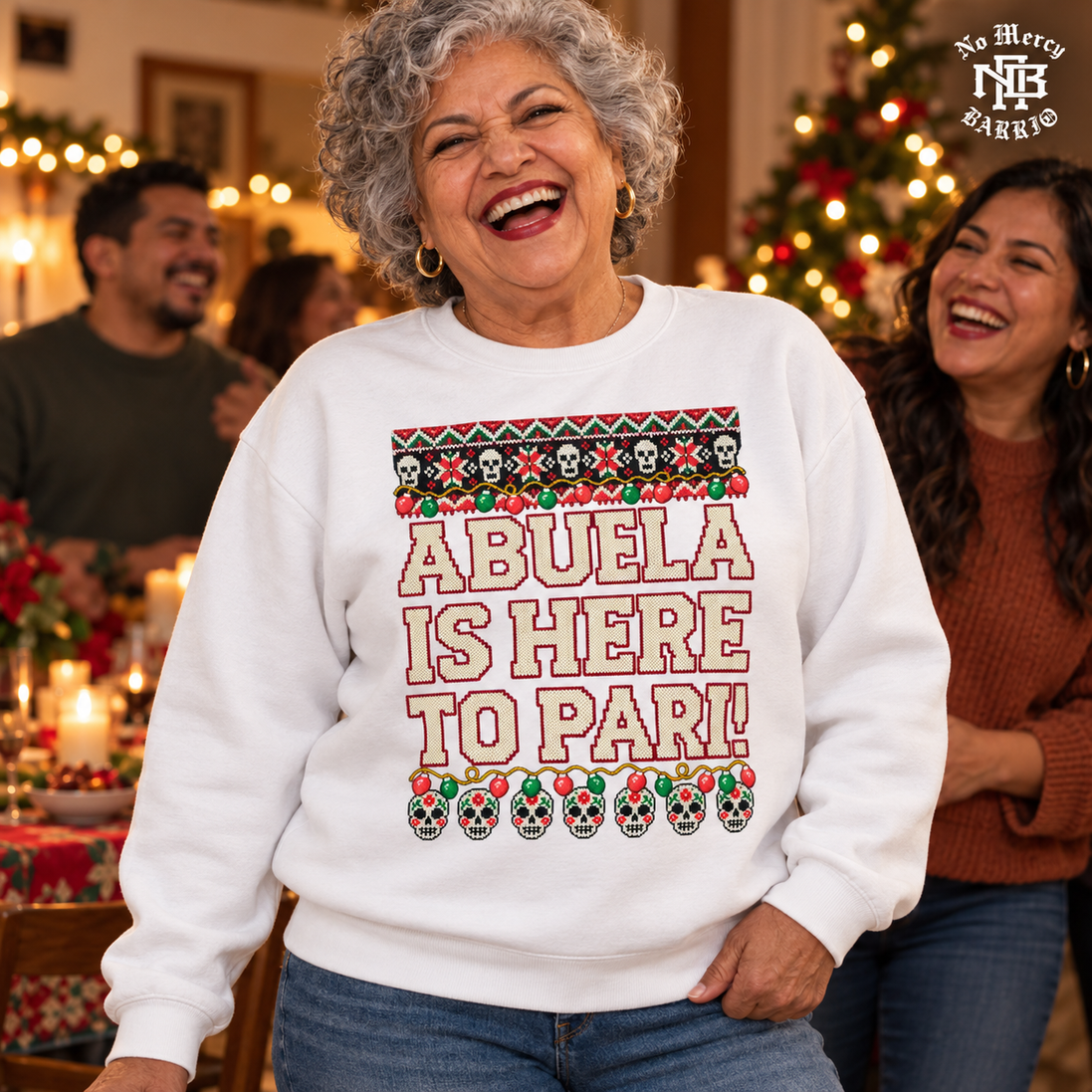 Abuela Is Here To Pari Fiesta Stitch Sweater White — Lifestyle creative
