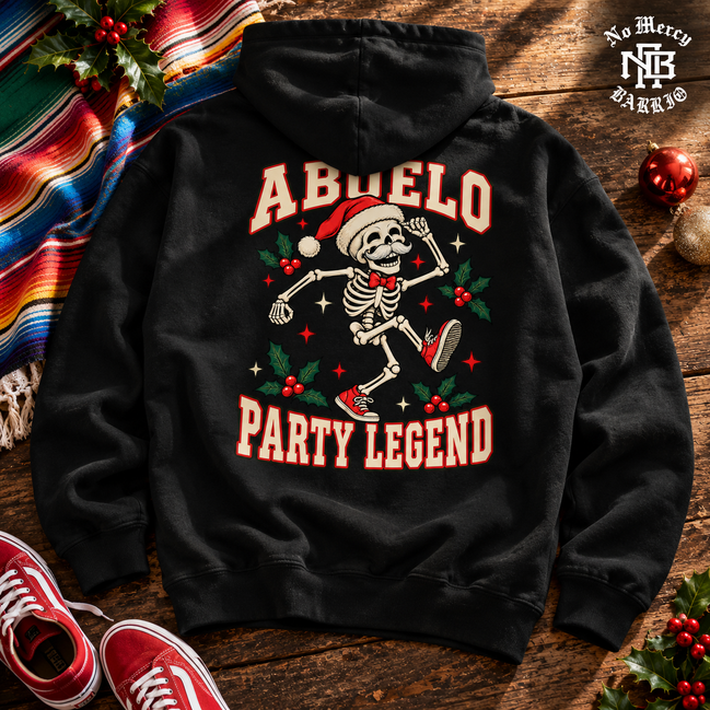 Abuelo Party Legend Hoodie Black — Flatlay creative