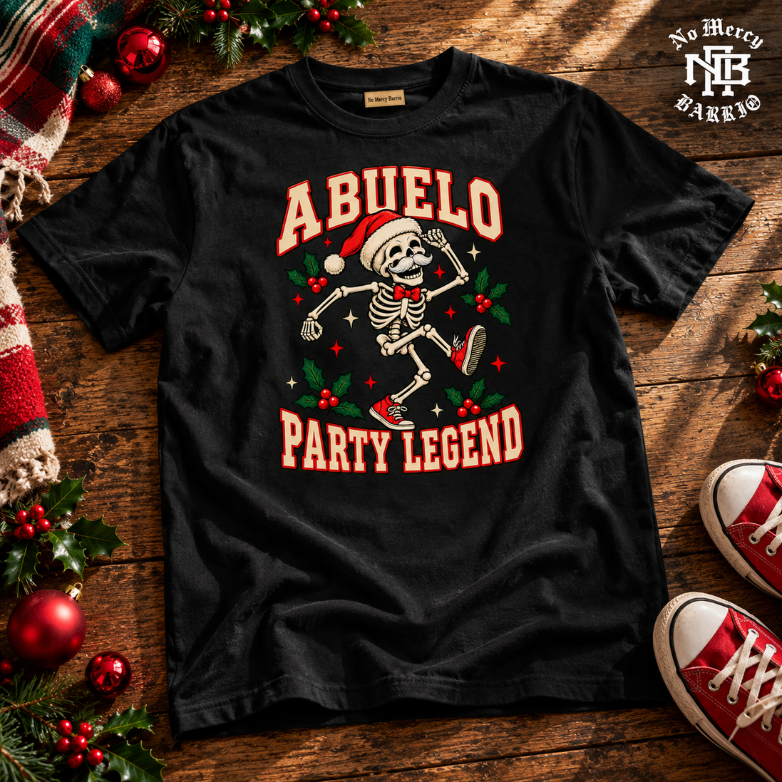 Abuelo Party Legend T Shirt Black — Flatlay creative