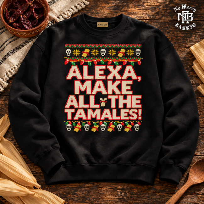 Alexa Make All The Tamales Masa Stitch Sweater Black — Flatlay creative