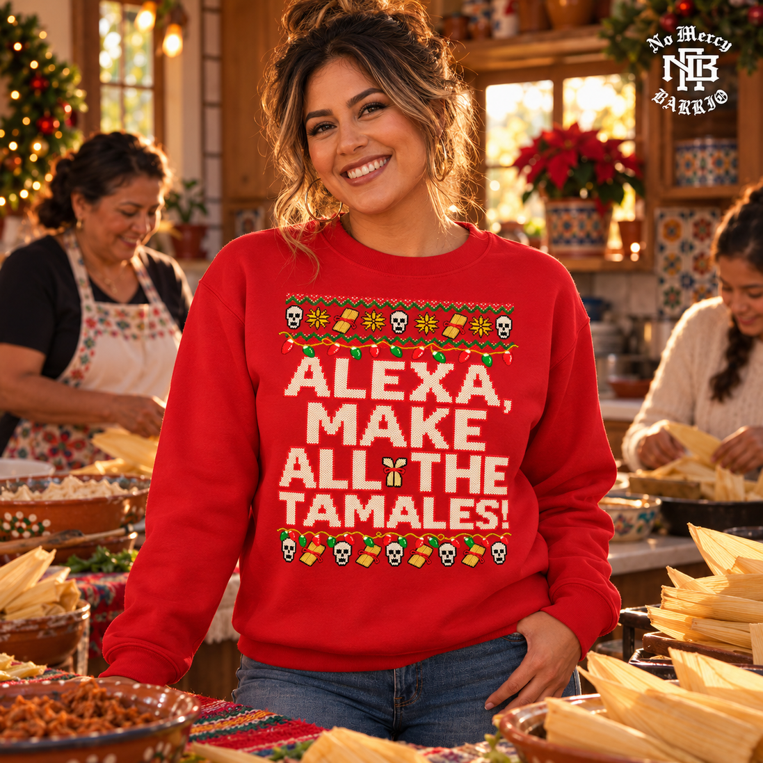 Alexa Make All The Tamales Masa Stitch Sweater Red — Lifestyle creative