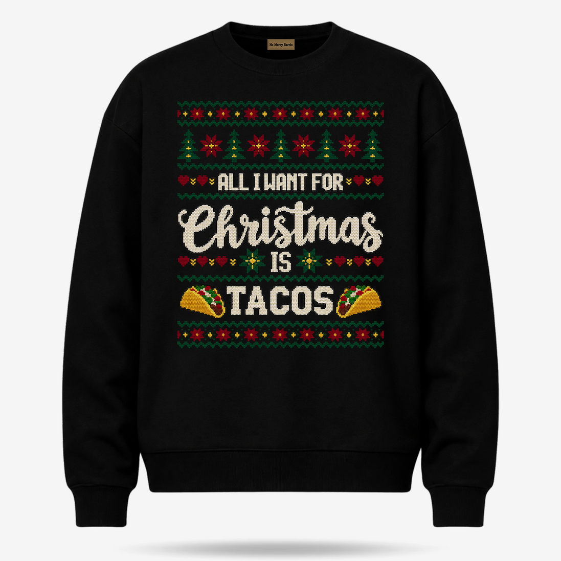 All I Want For Christmas Is Tacos Fiesta Knit Sweater Black — product mockup
