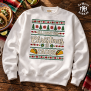 All I Want For Christmas Is Tacos Fiesta Knit Sweater White — Flatlay creative