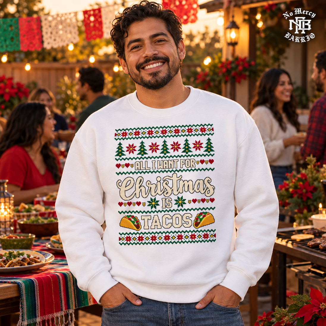 All I Want For Christmas Is Tacos Fiesta Knit Sweater White — Lifestyle creative