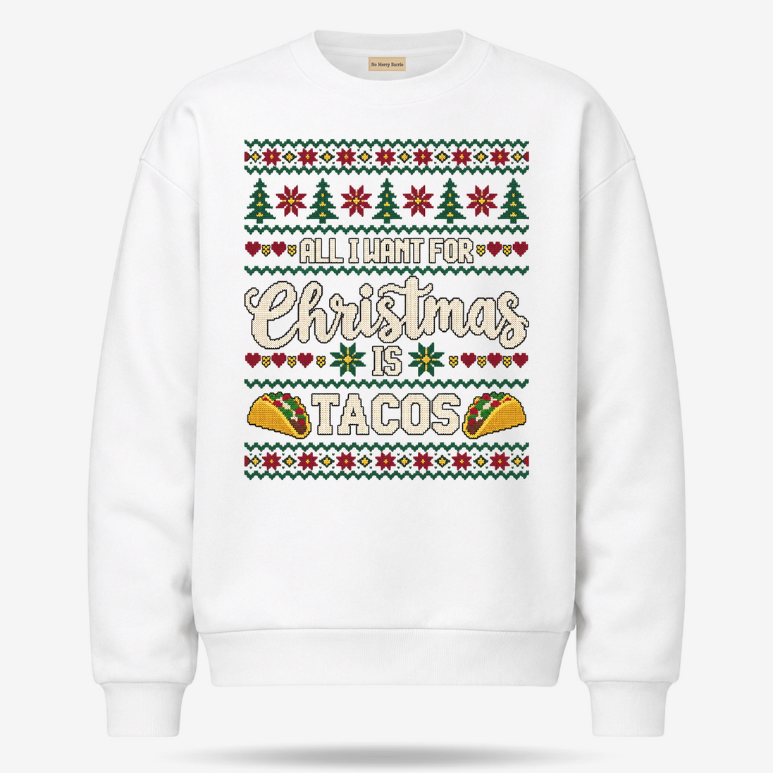 All I Want For Christmas Is Tacos Fiesta Knit Sweater White — product mockup