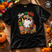 Boo-rracha Marigold Fiesta T Shirt Black — Flatlay creative