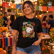 Boo-rracha Marigold Fiesta T Shirt Black — Lifestyle creative