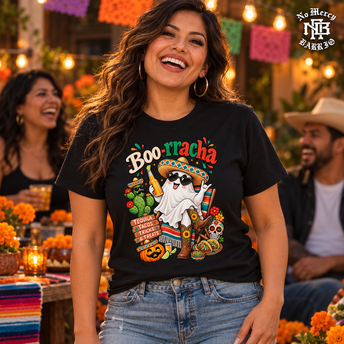 Boo-rracha Marigold Fiesta T Shirt Black — Lifestyle creative