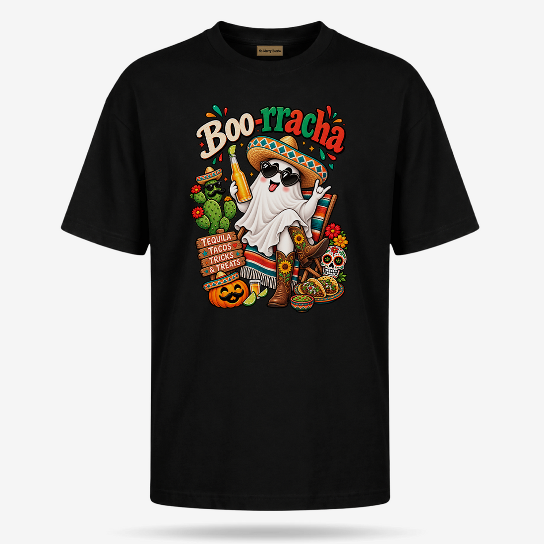 Boo-rracha Marigold Fiesta T Shirt Black — product mockup