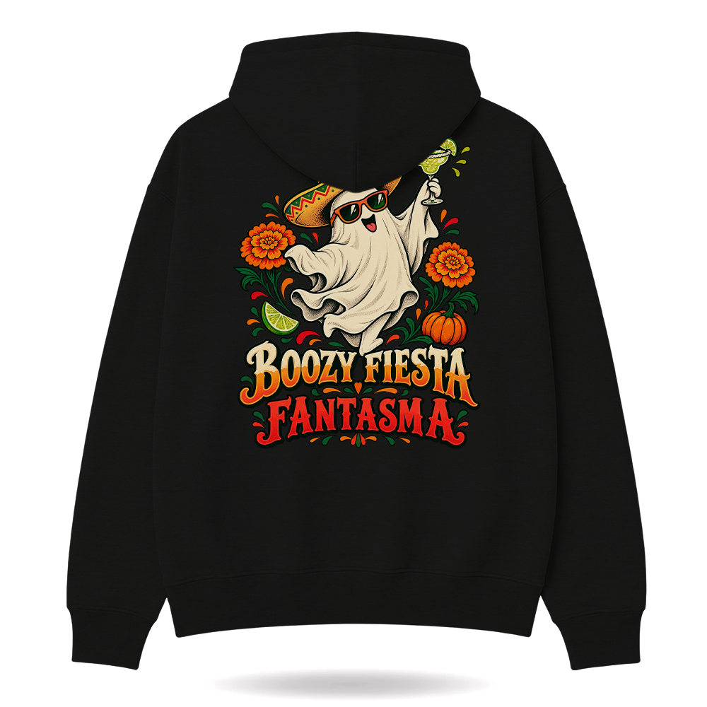 Boozy Fiesta Fantasma Hoodie Black — product mockup