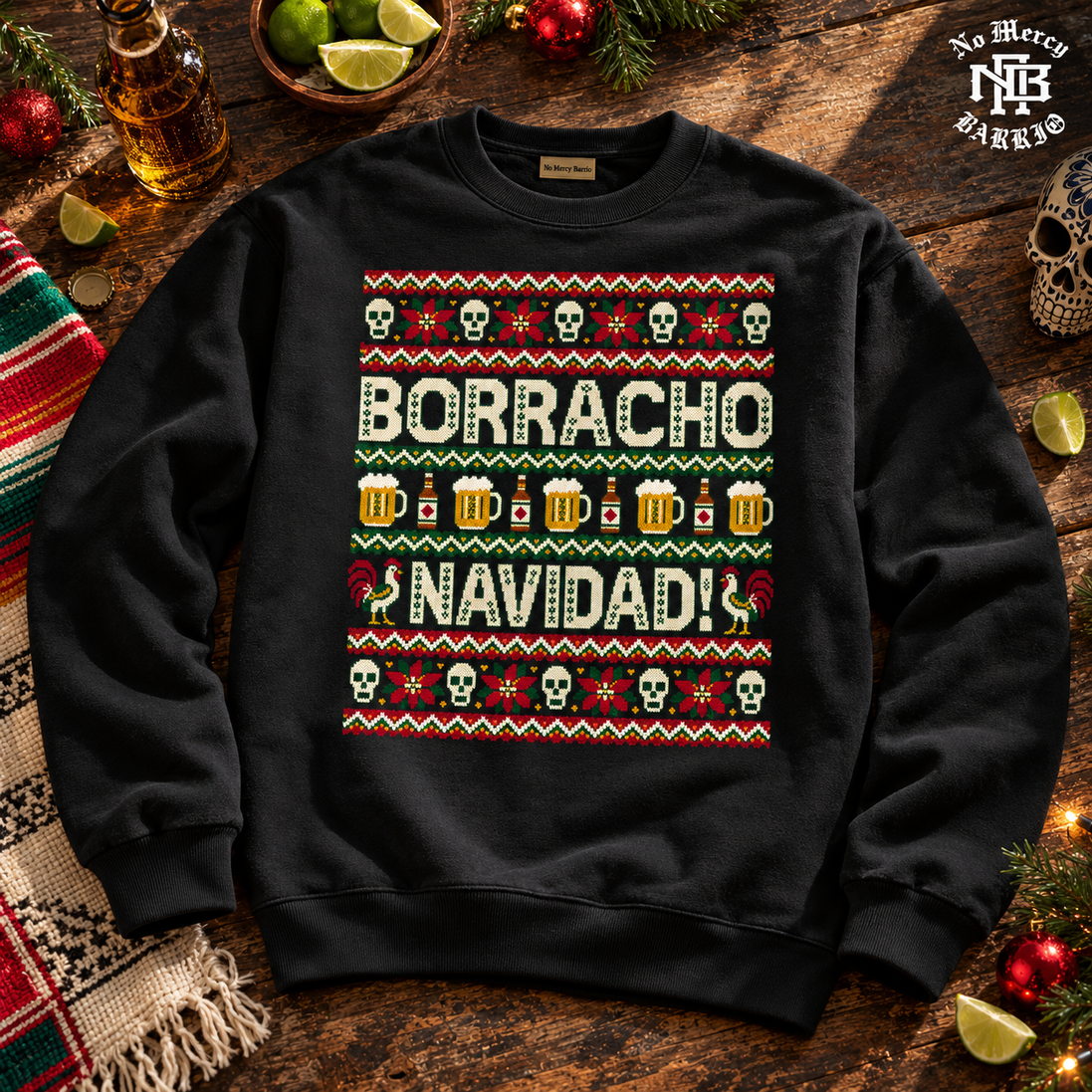 Borracho Navidad Cantina Knit Sweater Black — Flatlay creative