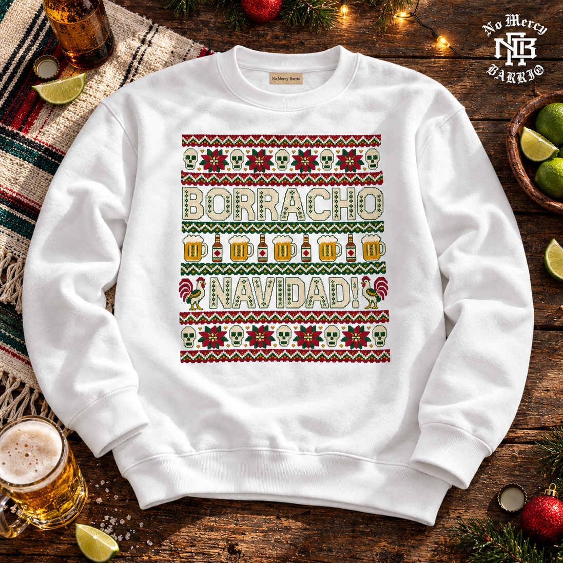 Borracho Navidad Cantina Knit Sweater White — Flatlay creative