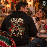 Cafecito Chisme Club Hoodie BLACK — Male lifestyle creative