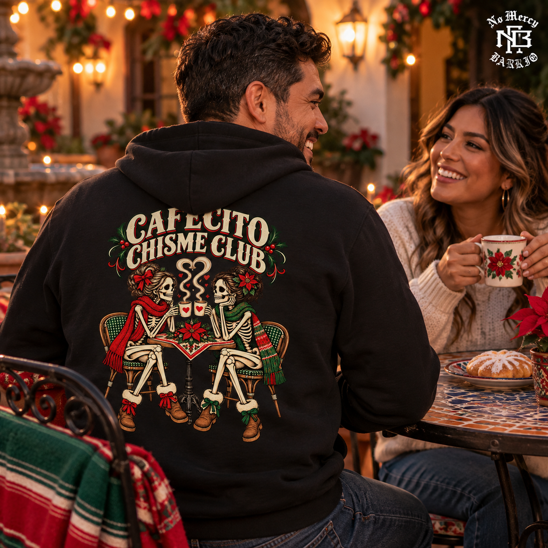 Cafecito Chisme Club Hoodie BLACK — Male lifestyle creative